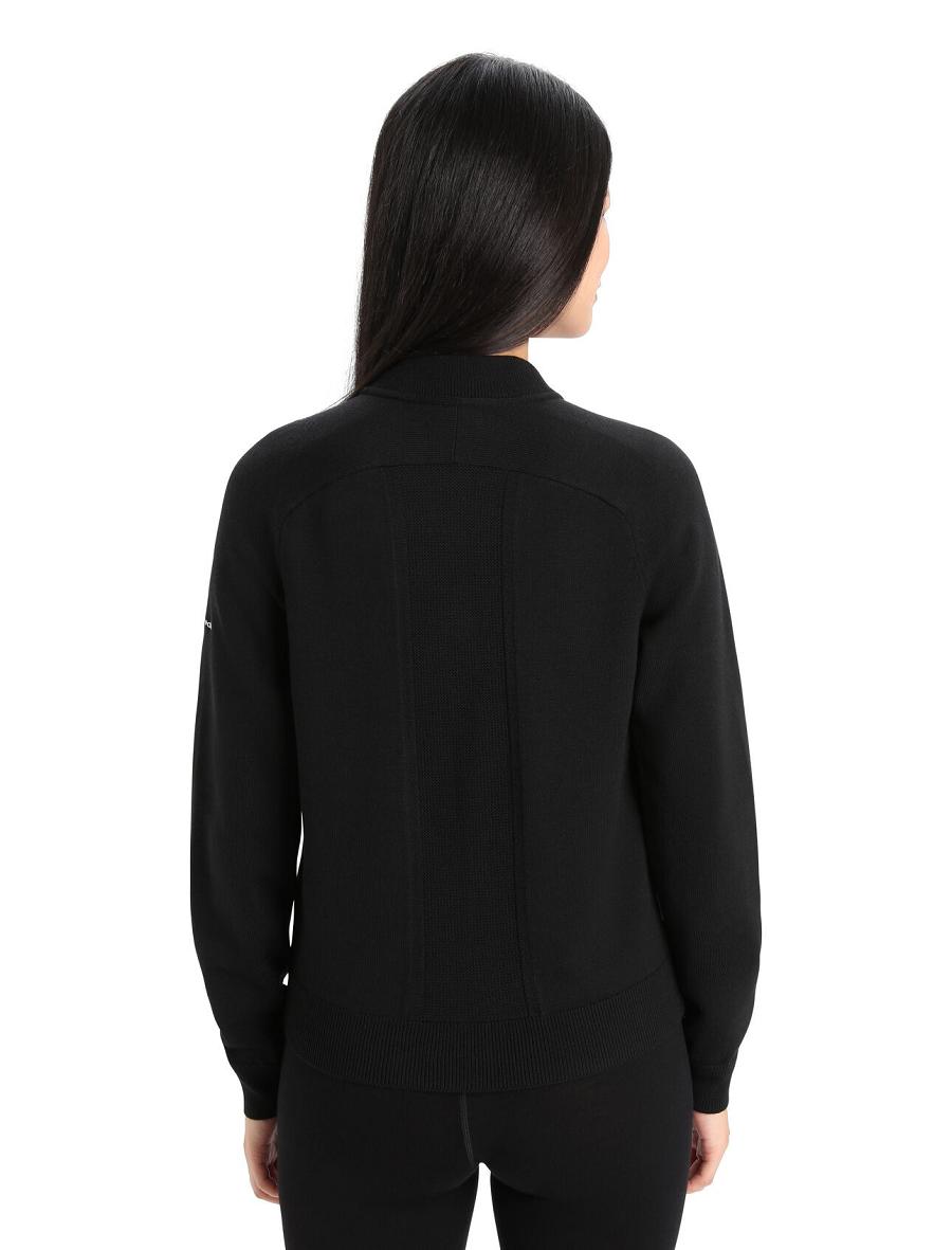 Women's Icebreaker City Label ZoneKnit™ Merino Insulated Knit Bomber Jackets Black | CA 1288WNBY